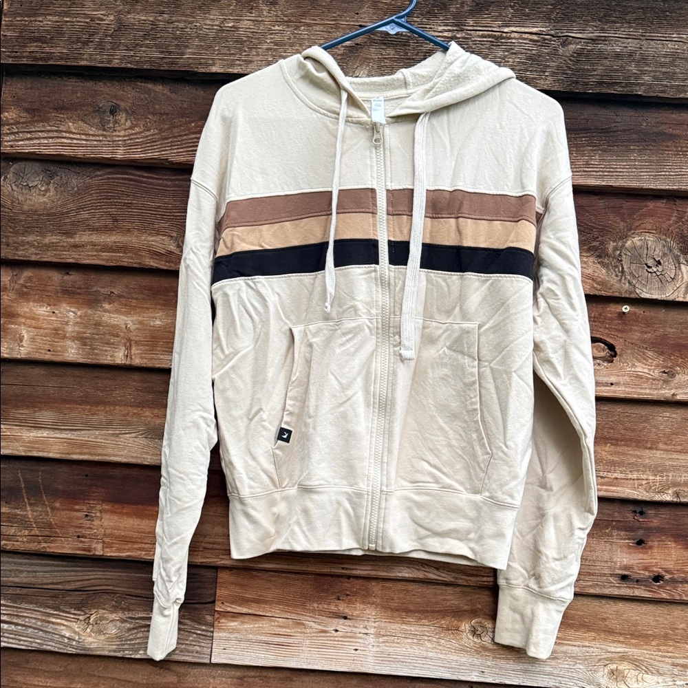 Glyder Beige and Brown Striped Zip-Up Hoodie